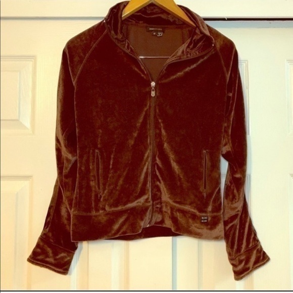 BCBG Brown Velour Zip Up Sweater Size Medium - Picture 1 of 8